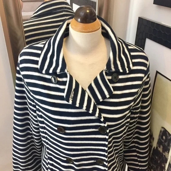 Lands End double breasted stripped peacoat - Picture 3 of 6